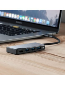 ALOGIC USB-C Fusion CORE 5-in-1 HDMI & USB Hub- 1 x HDMI@4K@60Hz, 3 x USB-A (USB3.0) 1 x USB-C (Data + PD) - Space Grey - ALOGIC