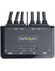 StarTech.com 2-Port Dual-Monitor DisplayPort Cable KVM Switch, 4K 60Hz, Compact KVM with 5ft/1.5m Integrated Host Cables, Bus Po