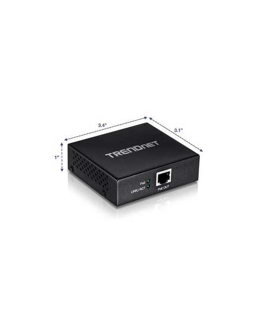 TRENDnet Gigabit PoE+ Repeater/Amplifier, 1 x Gigabit PoE+ In Port, 1 x Gigabit PoE Out Port, Extends 100m For Total Distance Up