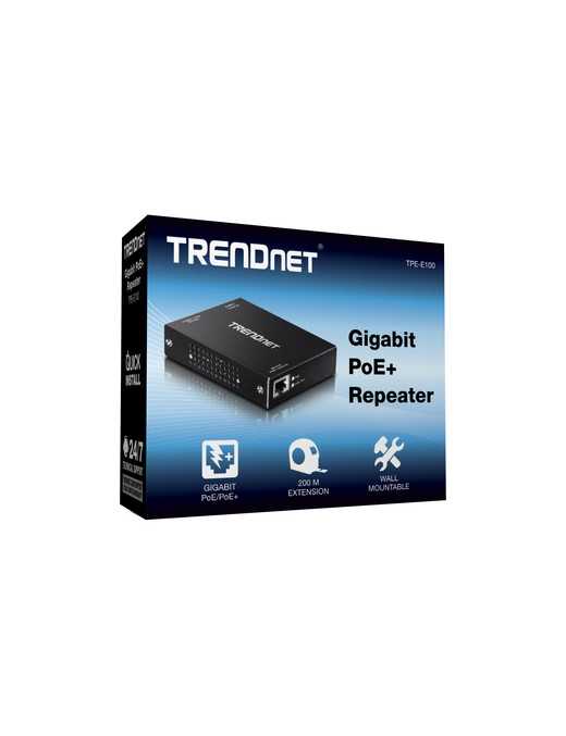 TRENDnet Gigabit PoE+ Repeater/Amplifier, 1 x Gigabit PoE+ In Port, 1 x Gigabit PoE Out Port, Extends 100m For Total Distance Up