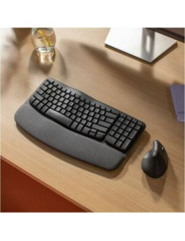 Logitech Wave Keys for Business Ergonomic Keyboard - Wireless Connectivity - Bluetooth - 32.81 ft (10000 mm) - USB Type A Interf