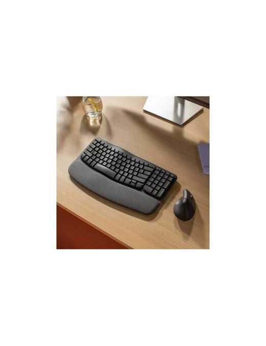 Logitech Wave Keys for Business Ergonomic Keyboard - Wireless Connectivity - Bluetooth - 32.81 ft (10000 mm) - USB Type A Interf