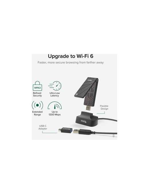 Plugable IEEE 802.11ax Dual Band Wi-Fi Adapter for Desktop Computer/Notebook - USB - 2.40 GHz ISM - 5 GHz UNII
