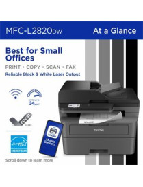 Brother MFCL2820DW Wireless Laser Multifunction Printer - Monochrome - Gray - Copier/Fax/Printer/Scanner - 34 ppm Mono/7.9 ppm C
