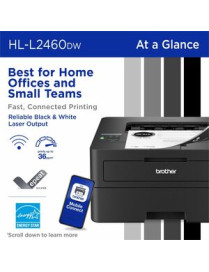 Brother HLL2460DW Desktop Wired Laser Printer - Monochrome - 36 ppm Mono - 1200 x 1200 dpi Print - Automatic Duplex Print - 250 