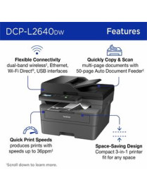 Brother DCP-L2640DW Wireless Laser Multifunction Printer - Color - Gray - Copier/Printer/Scanner - 23.6 ppm Mono/7.9 ppm Color P