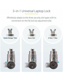 StarTech.com Universal Laptop Lock 6.6ft, Security Cable For Notebook Compatible w/Noble Wedge®/Nano/K-Slot Keyed Locking Cable 