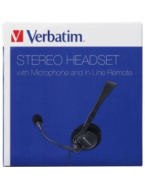 Verbatim Stereo Headset with Microphone and In-Line Remote - Stereo - USB Type A - Wired - 32 Ohm - 20 Hz - 20 kHz - Over-the-he