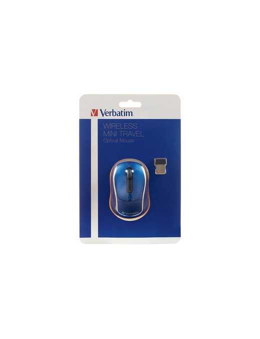 Verbatim Wireless Mini Travel Optical Mouse - Blue - Optical - Wireless - Radio Frequency - Blue - 1 Pack - USB 2.0 - 1600 dpi -