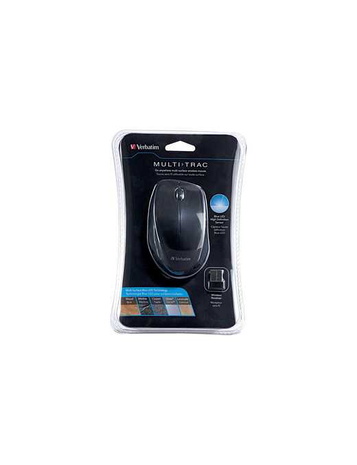 Verbatim Wireless Notebook Multi-Trac Blue LED Mouse - Black - Blue Optical - Wireless - Radio Frequency - 2.40 GHz - Black - 1 