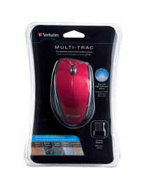 Verbatim Wireless Notebook Multi-Trac Blue LED Mouse - Red - Blue Optical - Wireless - Radio Frequency - 2.40 GHz - Red - 1 Pack